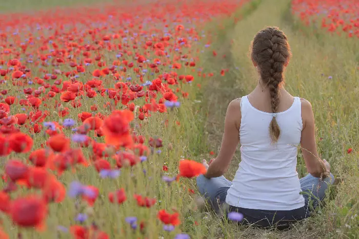 meditation dans un champ de fleurs